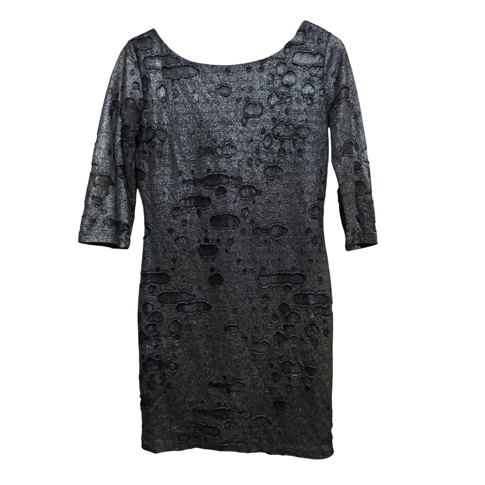 Forever 21 Bodycon Dress Womens Large Black Metallic Excellent‎ Burnout Mini
